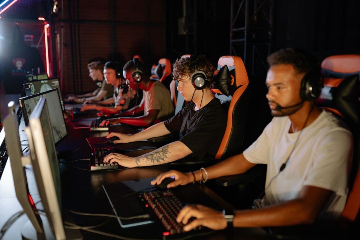 Students competing at a school esports tournament